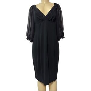 90s La Bottega Sweetheart Midi Dress Sheer Puff Sleeves Cocktail Party LBD‎ L